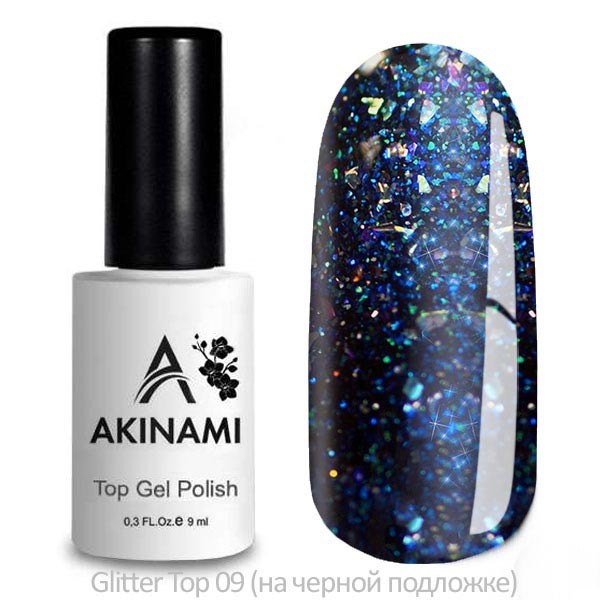 Топ для гель-лака без липкого слоя Akinami Glitter Top Gel 9, 9 мл